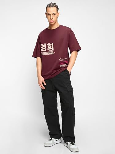 Image of Bewakoof X Squid Game Men's Cotton Graphic Print Oversized Fit Half Sleeve Round Neck T-Shirt | Casual Wear | Street Wear | Oversized t Shirt for Men Cotton | Baggy