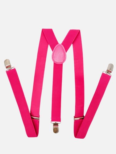Image of BookMyCostume Pink Suspenders for Kids & Adults|Adjustable Elastic Y-Back Belt for Fancy Dress Costumes,Theme Parties,Dance Costume,School Functions & Stage Shows|Unisex Clip-on Suspenders Accessory