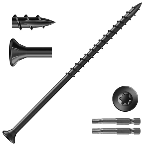 Image of #10 x 4 Inch Deck Screws (204Pcs) 4lb. Exterior Wood Screws. Carbon Steel, Black, Flat Head, Rust Resistant epoxy Coated, with T25 Star Bit