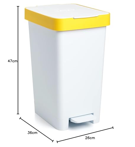 Tatay Cubo de Pedal Smart, 25L de Capacidad, Pedal Retráctil, Polipropileno, Libre de BPA, Bolsa Basura 30L. Color Amarillo Reciclaje. Medidas 26 x 36 x 47cm