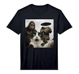 Funny Cat Selfie with Bigfoot Dinosaur UFO for Men Women Performance T-Shirt