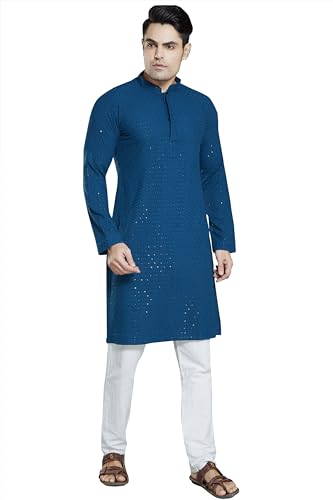 Image of DIVISIVE Men's Sequince Embroidered Cotton Blend Slim Fit Kurta Pyjama Set