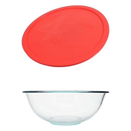 Juego de 4 tazones Pyrex de vidrio templado con tapas rojas miniatura 4