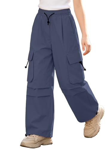 Image of SANGTREE Girls Parachute Pants Loose Lightweight Drawstring Waist Hip Hop Cargo Pants,6-16 Years