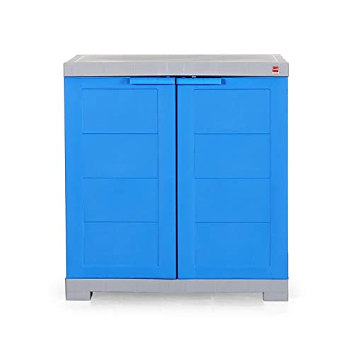 Image of Cello Novelty Big Plastic Cupboard with 3 Shelves and 4 Doors (White and Grey) Novelty Plastic Compact 2 Door Cupboard - Blue and Grey