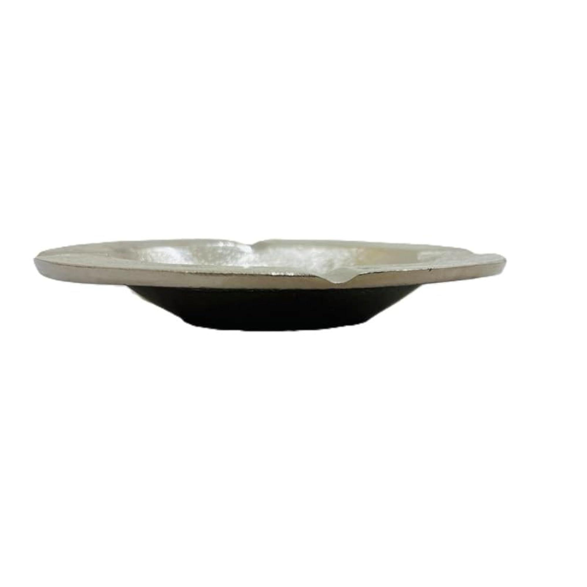 Classic Oval Silver Tone Metallic Ashtray with Four Notches