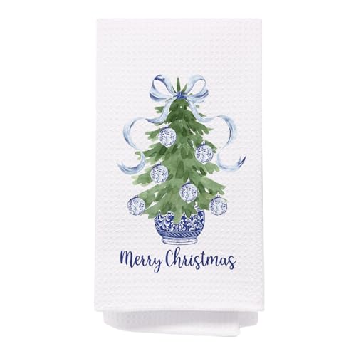 SPBL&L Navy Blue Chinoiserie Christmas Kitchen Towels, Chinoiserie Decor, Navy