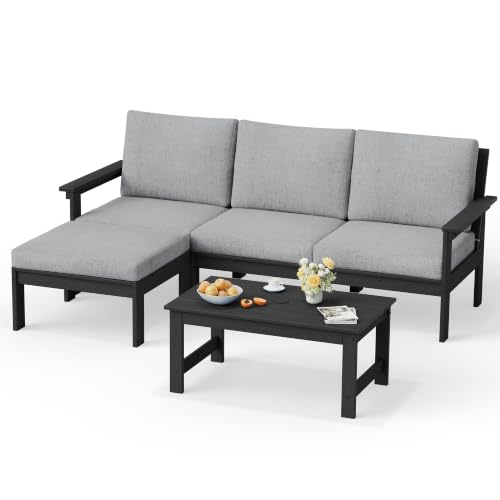 Image of SERWALL HDPE Outdoor Sectional with Ottoman & Coffee Table