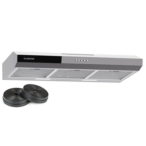 Klarstein Contempo 90 Cappa Aspirante da Incasso, 90cm Cappa per Cucina con Frontale in Vetro Acrilico, 200 m³/h, LED, Filtri ai Carboni Attivi, Argento, Efficienza Energetica C