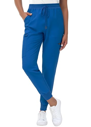 Image of MIVEI High Waisted Jogger Style Scrub Pants for Women - 8 Pockets Medical Bottoms Tapered Yoga Waistband Ribbed Ankle Cuffs