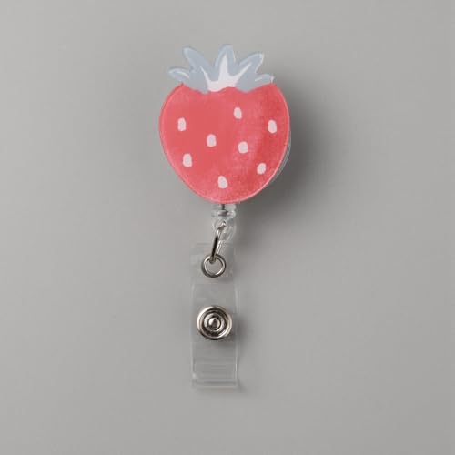 5Pcs Acrylic Strawberry Retractable Badge Reel with Alligator Clip 90mm Work Card Clip Cute Retractable ID Badge Reel for Hanging ID Card Name Key Chain, Clasp: 43.5x12mm, Strawberry: 35x42x17.5mm