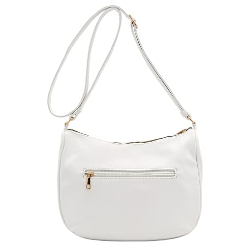 Image of FashionPuzzle Faux Leather Two Front Zipper Pocket Crossbody Saddle Bag
