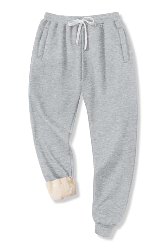 Big Boys Girls Winter Fleece Sweatpants Sherpa Lined Warm Fashion Joggers Pants Light Gray 13-14 Years