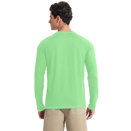 Light Green UPF 50+ Long Sleeve Sun Shirt Loose Type Round Neck Mens Sun Protection Long Sleeve Water Fishing2