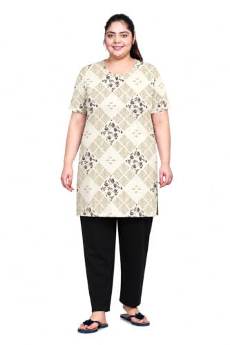 Image of RYSH Women's All-Over Printed Cotton Plus Size Longline T-Shirt with Pockets