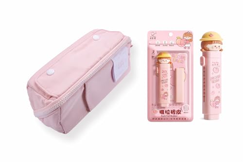 Image of Soft More Pencil Pouch with Eraser, Large Capacity Case | Soft More pencil pouch with push-pull eraser, refill set and spacious storage for school stationery essentials.