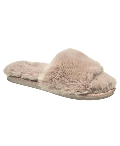 Nine West Women's Cozy Fleece Slide Slippers – Soft Plush Fur with Open Toe Design