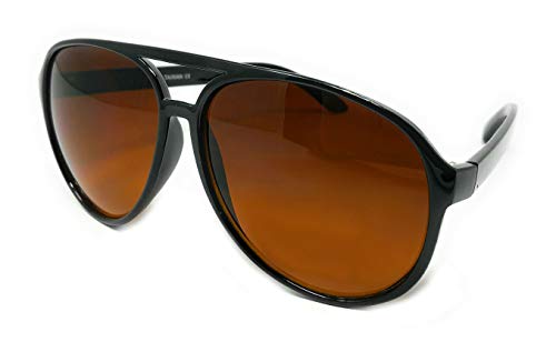WebDeals Retro- Large Plastic Aviator Sunglasses Blue Blocking Driving or Clear (Black, Amber Blue Block), X-Large