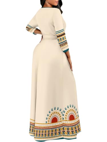 Image of Plus Size Maxi Dress for Women V Neck 3 /4 Sleeve Wrap Dress