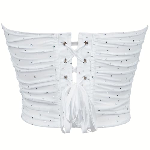 SHYMMUO Women Black Corset Tops Satin Summer Going Out Strapless Bustier Crop Top for Party,Gothic,Halloween Costumes3