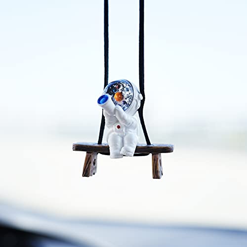 AMIORO Swinging Astronaut Car Decor Accessories Cartoon Car Rear View Mirror Hanging Ornaments (White)