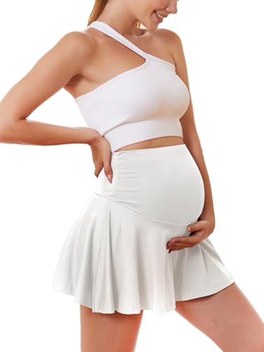 Womens Maternity High Waisted Tennis Skirts A Line Flowy Golf Athletic Casual Pregnancy with Pockets