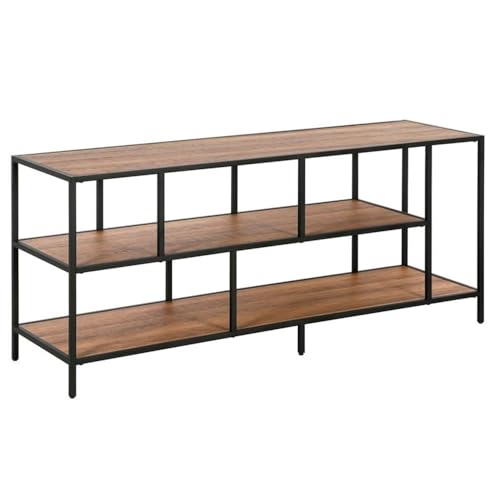 Image of Henn&Hart Rectangular TV Stand with Metal Shelves for TV's up to 60 inch in Blackened Bronze /Rustic Oak, TV Stands for the Living Room