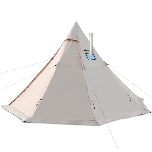 Zoring Hot Tent with Stove Jack, 4 Season 3-4 Person Tipi Tent for Camping, 8.2ft Standing Room with Snow Skirt, Cold Weather Shelter for Family Fishing, Hiking, Hunting, Backpacking