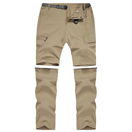 Mansdour Men's Hiking Pants Convertible Quick Dry Lightweight Zip-Off Outdoor Work Pants Waterproof Tactical Cargo Fishing Mountain Travel Trousers Breathable Casual Camping Safari Pants Khaki #TOP1