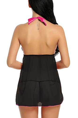 Image of Xs and Os Women Net Solid Above The Knee Babydoll with Panty