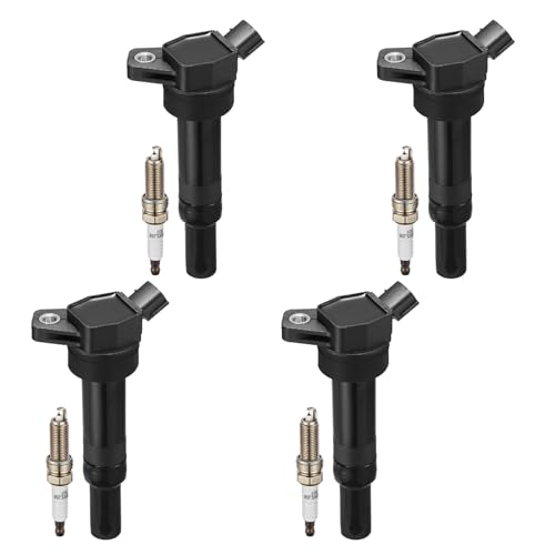 Image of 4 Ignition Coils Pack+4 Spark Plug Kit - Fix Misfires for Hyundai Elantra /GT /Tucson & Kia Forte /Soul (1.8L /2.0L L4) - Repl. UF651 /273002E000 /9686