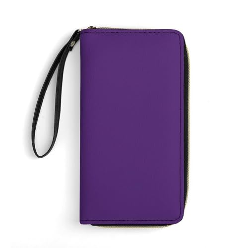 Women's Cute Decor Long PU Zipper Wallet, Travel Purse Fashion Design, Huge Storage Capacity Purse With Rope Purple