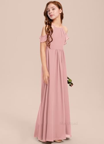 Junior Bridesmaid Dresses for Girls Halter Ruffles Chiffon Off-Shoulder Flower Girl Dresses for Wedding4