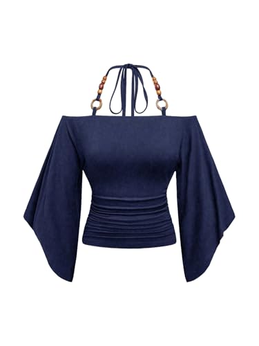 Verdusa Women's Y2k Off Shoulder Halter Top Cinched Waist Going Out Tops