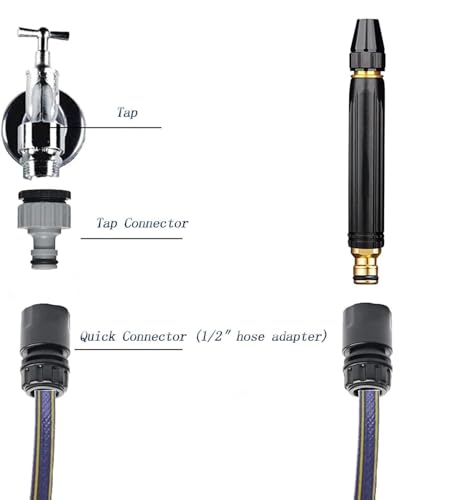 Image of High Pressure Water spray gun for Car and bike Washing Gun for 1 /2 inch Hose Pipe, 3pcs connector with Adjustable Pressure Booster Car Nozzle Washer Gun Jet Water Spray Nozzles for Garden