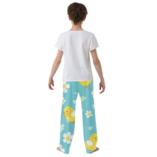 ZZXXB Lovely Chick Flowers Boys Long Pants Soft Trousers Elastic Waist Kids Lounge Bottoms with Pockets S-XL3