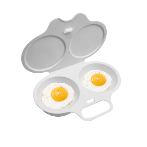 Microwave Egg Poacher, Double-Cup Poached Egg Maker, Food-Grade Polypropylene, Includes Lid & Handle, White – Quick & Easy Breakfast Steamer