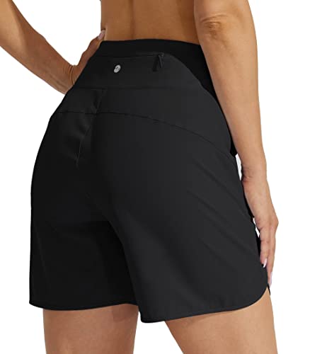 Willit WILLITWBD0270908423WA Women'S 5 Inch Athletic Running Shorts Quick Dry Workout Hiking Shorts High Waisted Active Shorts Zipper Pocket Black L thumb #1