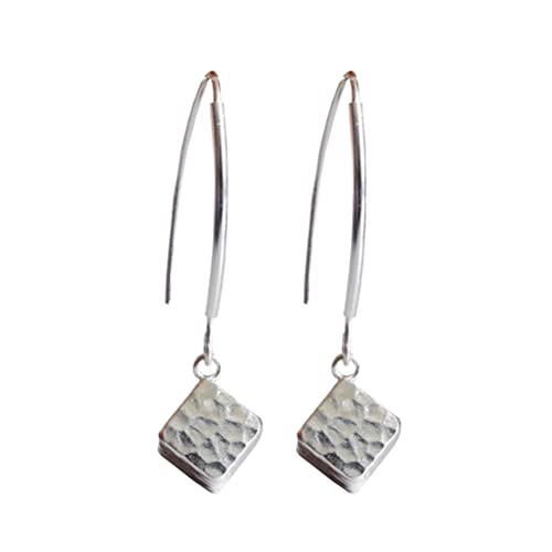 Boucle d'oreille vintage Drop carrée blanche en argent 925 pour look bohème chic