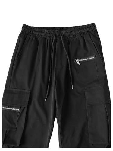 Verdusa Men's Cargo Pants Drawstring Waist Joggers with Zipper Pockets4