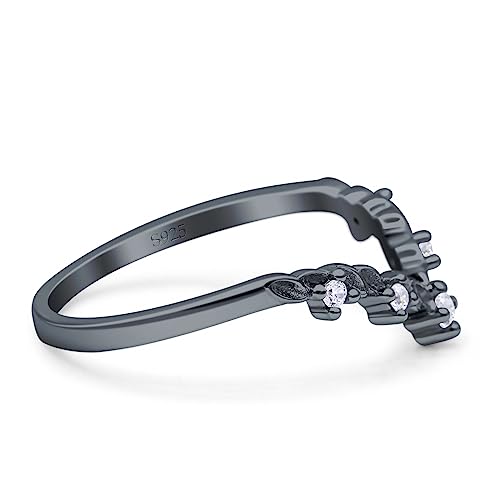 OMRANII Contour Chevron Midi Stunning V Shaped Half Eternity Leaf Style Matching Wedding Band Engagement Ring Cubic Zirconia Stones 925 Sterling Silver2