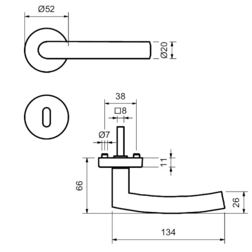 Alpertec Rosette Set II Door Fittings Set of 3 Stainless Steel Black for 3 Room Doors with Deadlock Hole Cliprosette Diameter 52 mm Door Handle Door Handle - Image 3