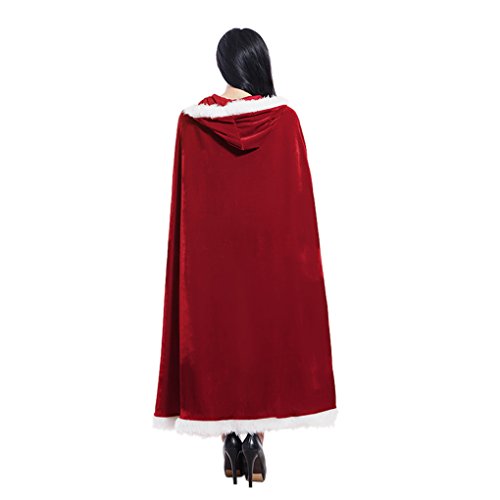 JIAHG Weihnachten Santa Umhang mit Kapuze Weihnachtsmantel Cape Damen Weihnachtsfrau Kostüm Fasching Rot Samt Mantel Umhang Kapuzenmantel für Weihnachten Kostüm Party