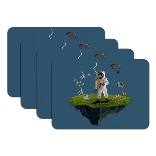 Sets de table bleu cosmonaute lot de 4 grands dessous en caoutchouc - 2