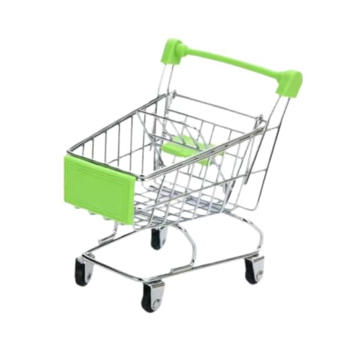 Simhoa Mini Shopping Cart Kids Decorative Supermarket Trolley Iron Frame Handcart Suitable for Desktop Gift Giving Home Office Collectors, Green