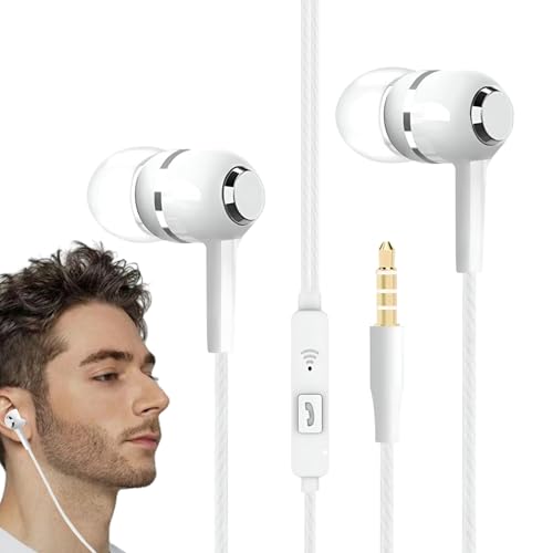 Headphones - Wired Earphones with Microphone | 3.5 mm Jack Powerful Bass Sound for Plane Game Study School Travel Recording