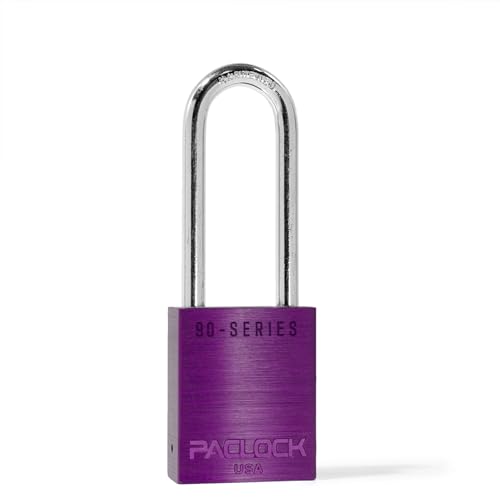 Image of PACLOCK's SR-90A Padlock, 2-1 /2 inch Tall Hard. Steel Shackle, High Performance 6-Pin Cylinder, Keyed Differently w / 2 Keys, Purple