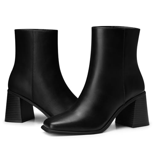 Women Heel Ankle Boots: 2.91 In Chunky Heels, Fashion Square Toe Short Boots, 2025 Fall Winter Booties for Night out, Office, Company, Business, Weekend, Trip, Vacation3