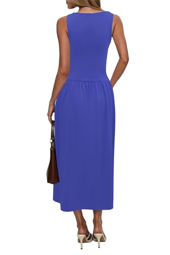Image of Womens Summer Casual Midi Maxi Dress 2026 Sleeveless Ruched A Line Flowy Cocktail Wedding Guest Beach Long Sundress
