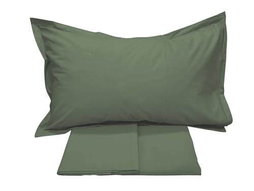 Completo Lenzuola Due Piazze in Percalle di Puro Cotone 200TC Art. Teseo (Verde Salvia)